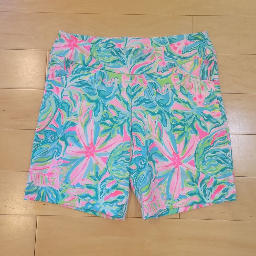 Lilly Pulitzer Reid Golf Shorts Size 16 Luxletic Tropical Floral Exotic Garden